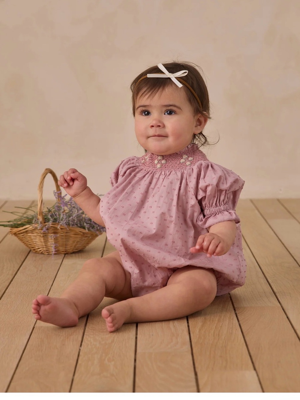 Baby Pink Smocked Cotton Romper Dress - Kids Dresses